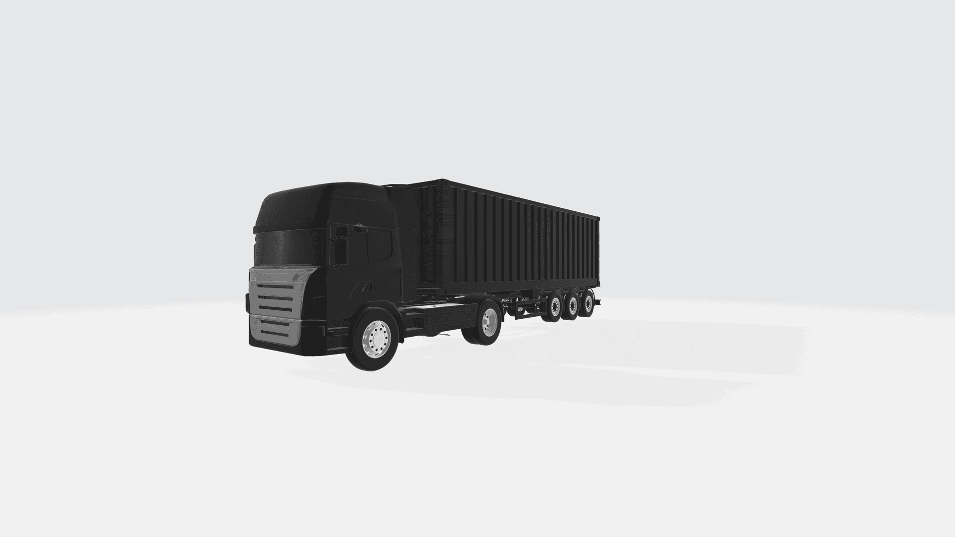 Camion semi-remorque transportant un conteneur