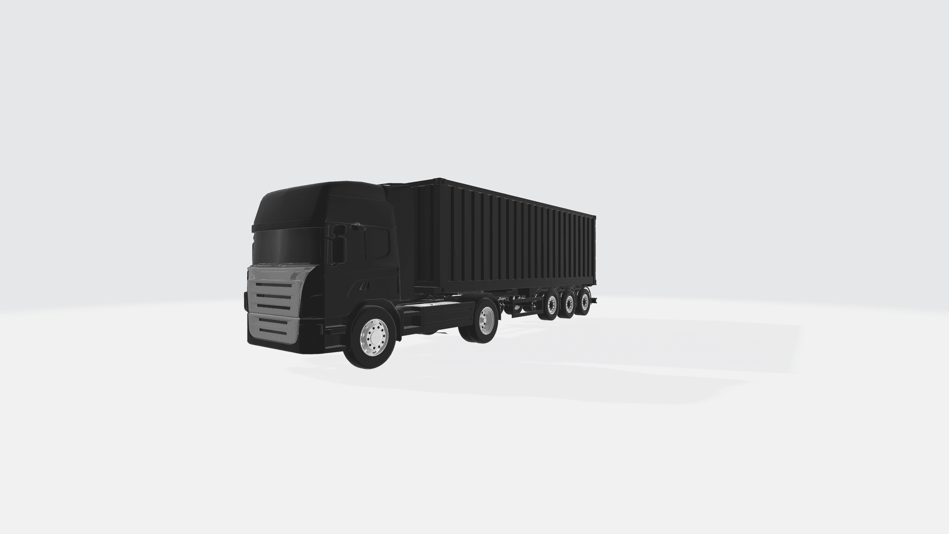 Camion semi-remorque transportant un conteneur